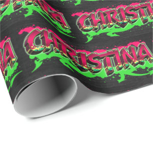 Christina Vorname Name Graffiti red green Wrapping Paper
