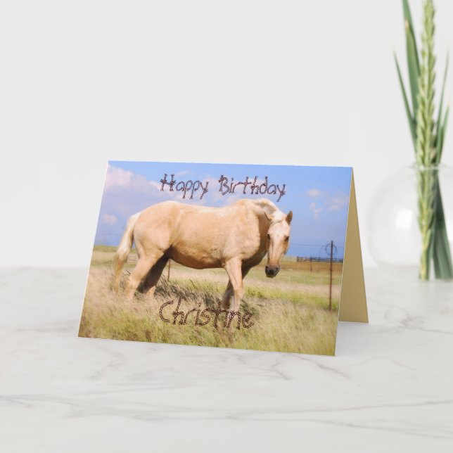 Christine Happy Birthday Palomino Horse Card (Front)
