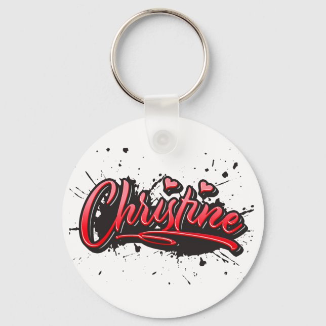 Christine red Heart Graffiti Key Supporting Ring (Front)