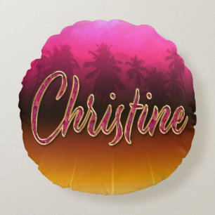 Christine Vorname Name golden pink Kissen Round Cushion