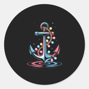 Christma Lights Boating Sailing Cruise Holiday Nau Classic Round Sticker