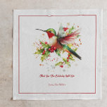 Christma Theme Hummingbird Napkin<br><div class="desc">Entertain your guests with this charming holiday party napkin design features a beautiful watercolor Christmas theme hummingbird surrounded by a winter flower bouquet on a white background. Personalizable red typography.</div>