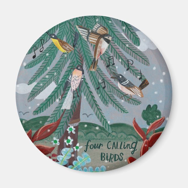 Christmas 12 days of Christmas Four Calling Birds Magnet (Front)