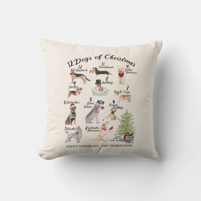 Christmas 12 Dogs of Christmas Holiday Decor Cushion (Front)