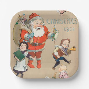 Christmas 1901 santa claus holiday  paper plate
