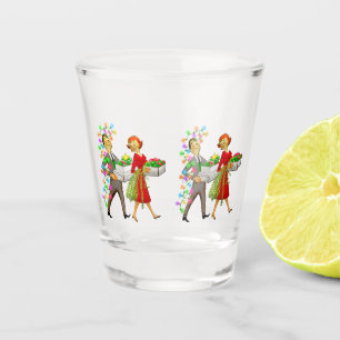 Christmas 1950 Couple Celebration Shot Glass
