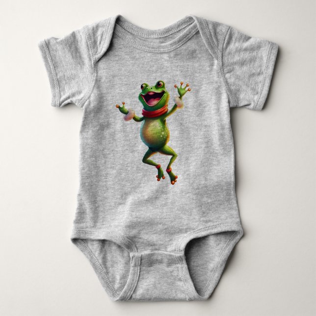 Christmas 1 frog, frog, Christmas, dancing frog Baby Bodysuit (Front)