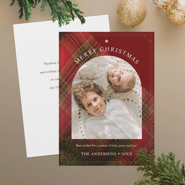 Christmas 1 Photo Arch Rustic Christmas Tree Holiday Card (Creator Uploaded)