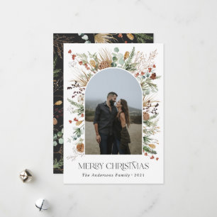 Christmas 1 photo arch watercolor botanical floral holiday card