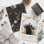 Christmas 1 photo arch watercolor botanical floral holiday card<br><div class="desc">Mery Christmas modern elegant watercolor dried botanical floral muted colors holiday arch 1 photo Christmas card.</div>