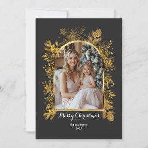 Christmas 1 photo arch watercolor botanical floral holiday card