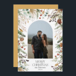 Christmas 1 photo arch watercolor botanical floral holiday card<br><div class="desc">Mery Christmas modern elegant watercolor dried botanical floral muted colours holiday arch 1 photo Christmas card. Mustard yellow backer.</div>