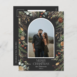 Christmas 1 photo arch watercolor botanical floral holiday postcard