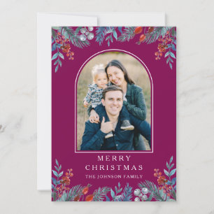 Christmas 1 Photo Arch Watercolor Botanical Holiday Card