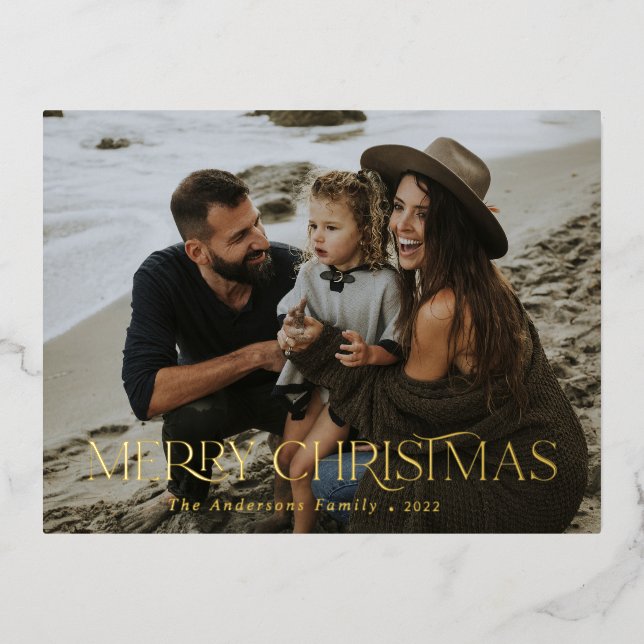 Christmas 1 photo botanical floral  foil holiday postcard (Front)