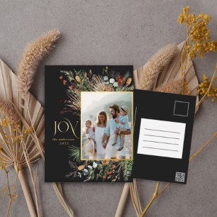 Christmas 1 photo joy botanical floral foil holiday postcard