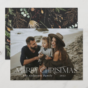 Christmas 1 photo watercolor botanical floral holiday card