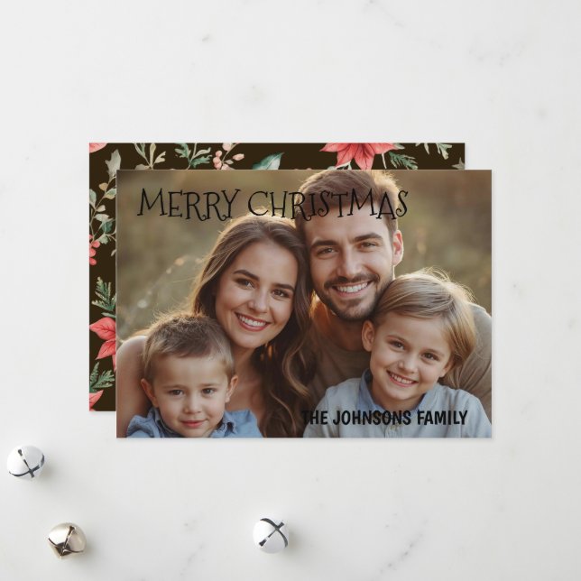 Christmas 1 photo watercolor botanical  holiday card (Front/Back In Situ)