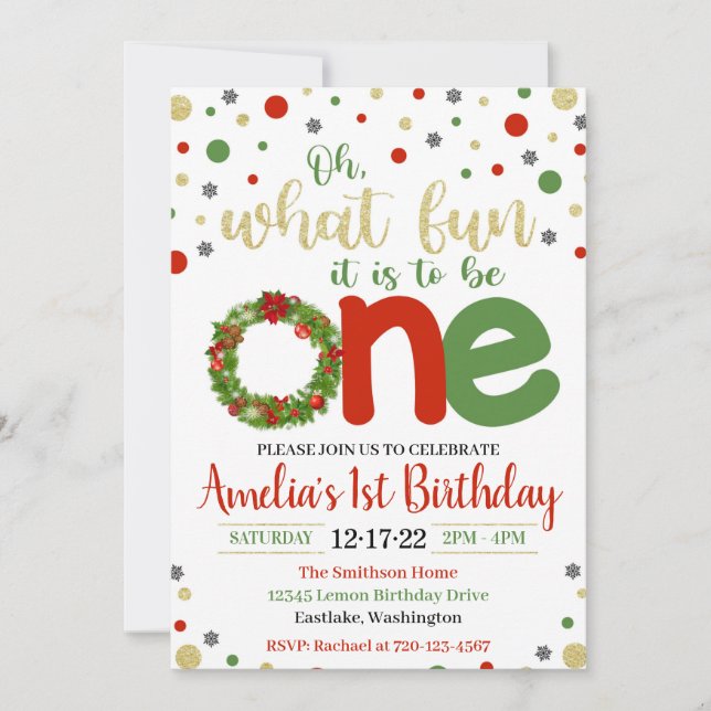 Christmas 1st Birthday Invitation (Front)