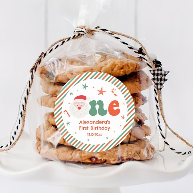 Christmas 1st Birthday Party  Classic Round Sticker (Creator Uploaded)