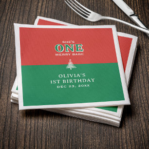 Christmas 1st Birthday Party Festive Red & Green Napkin
