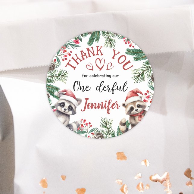 Christmas 1st Birthday Winter Woodland Thank You Classic Round Sticker (Creator Uploaded)