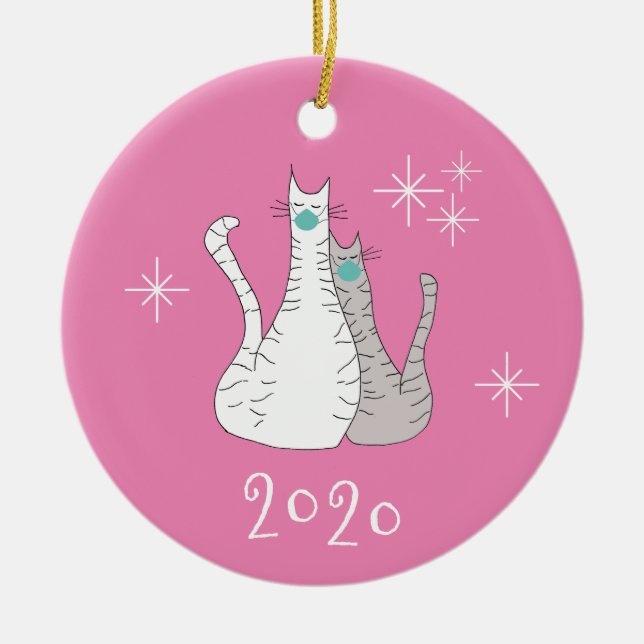 Christmas 2020 Cats Face Masks Cute Pink Ceramic Tree Decoration (Front)