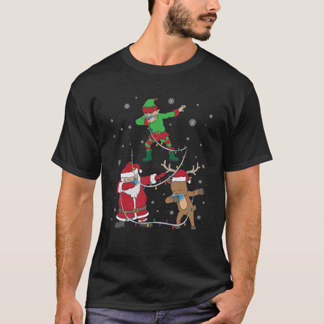 Christmas 2020 Dabbing Santa Elf Reindeer Face Mas T-Shirt (Front)