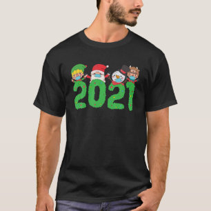 Christmas 2021 Elf Santa Snowman Face Mask Quarant T-Shirt