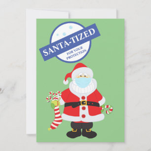 Christmas 2021 Santa-tized Santa Face Mask humour Holiday Card
