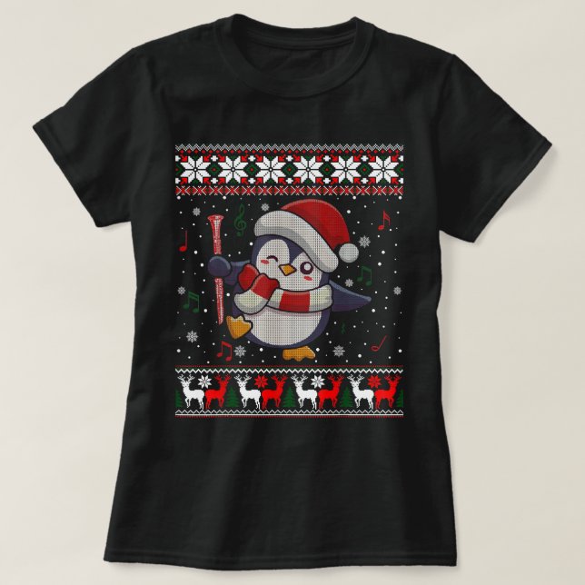 Christmas 2021 Ugly Xmas Sweater Penguin Clarinet  (Design Front)