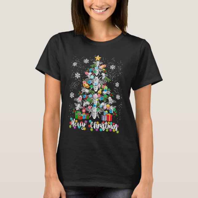 Christmas 2022  Bee Christmas Light Tree Bee Xmas T-Shirt (Front)