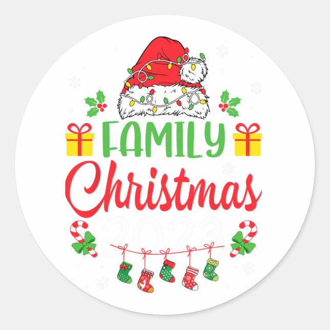 Christmas 2023 Cousin Crew Santa Hat Men Women Kid Classic Round Sticker (Front)