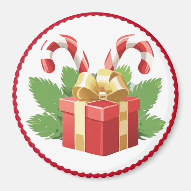 Christmas 2024 Candy Canes & a Present II Magnet (Front)