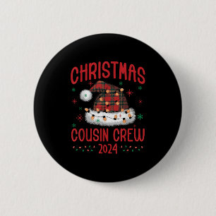 Christmas 2024 Cousin Crew Xmas Lights Santa Hat P 6 Cm Round Badge