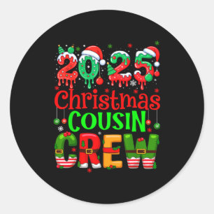 Christmas 2025 Cousin Crew Santa Hat Men Women Kid Classic Round Sticker