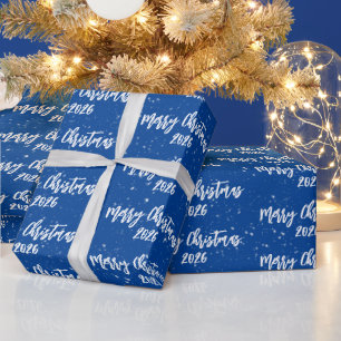 Christmas 2025 Text On Blue Wrapping Paper