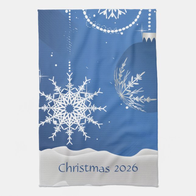 Christmas 2026 Ornaments Snowflake Add Name Tea Towel (Vertical)