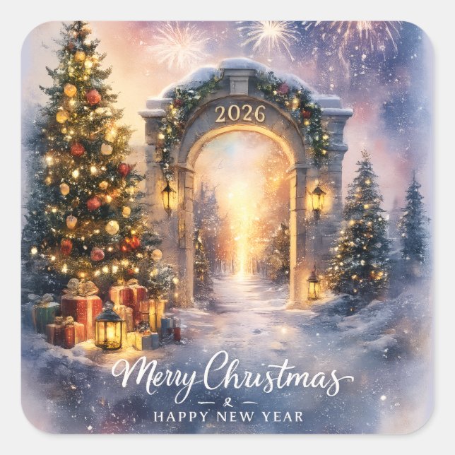 Christmas 2026 Winter Gateway Festive Holiday Art Square Sticker (Front)