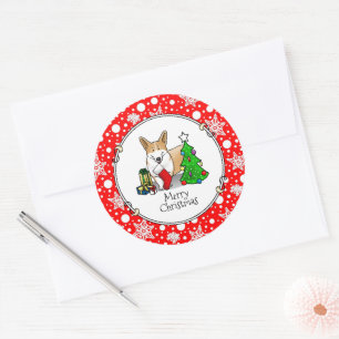 Christmas 2 Pembroke Welsh Corgi (red 1) Tree Cute Classic Round Sticker