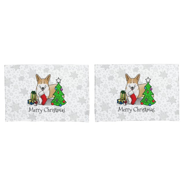 Christmas 2 Pembroke Welsh Corgi (red 1) Tree Cute Pillowcase (Front-Set)