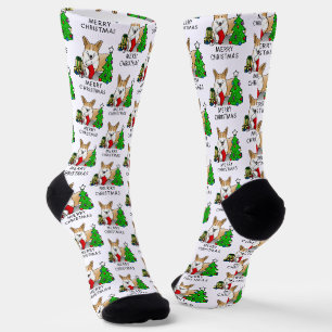 Christmas 2 Pembroke Welsh Corgi (red 1) Tree Cute Socks