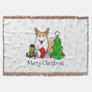 Christmas 2 Pembroke Welsh Corgi (red 1) Tree Cute Throw Blanket
