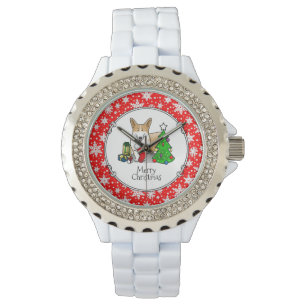 Christmas 2 Pembroke Welsh Corgi (red 1) Tree Cute Watch