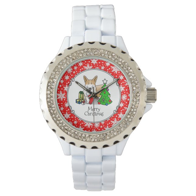 Christmas 2 Pembroke Welsh Corgi (red 1) Tree Cute Watch (Front)