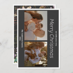Christmas 2 photo botanical floral holiday card