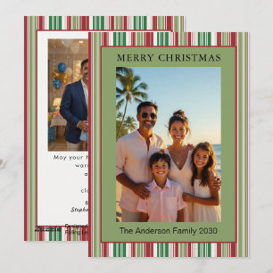 Christmas 2 Photo Card Red & Green Striped