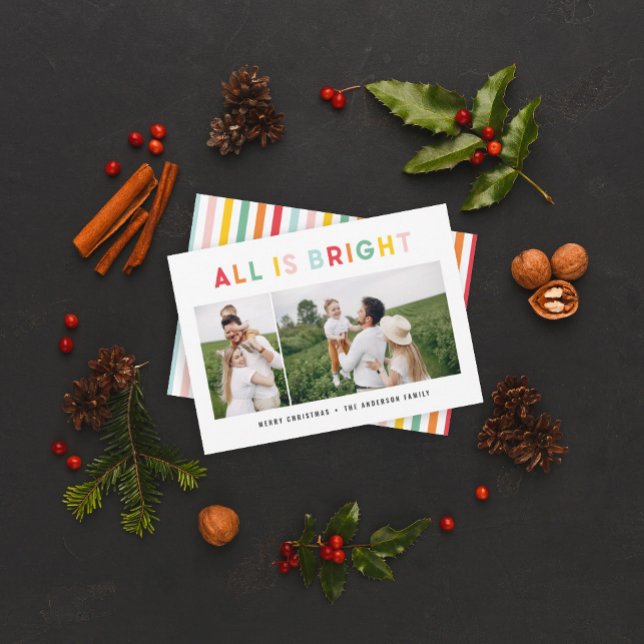 Christmas 2 photo collage rainbow colorful bright holiday card (Creator Uploaded)