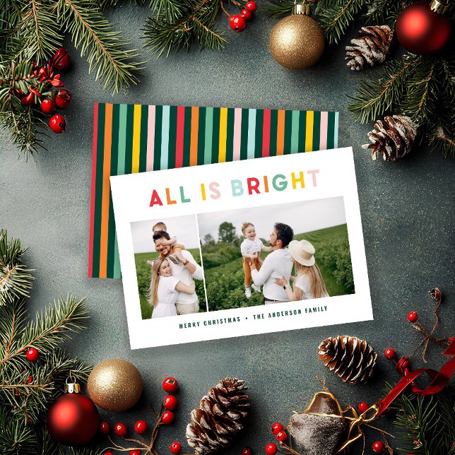 Christmas 2 photo collage rainbow cute fun holiday card (Creator Uploaded)