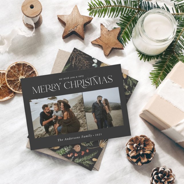 Christmas 2 photo watercolor botanical floral holiday card (Creator Uploaded)